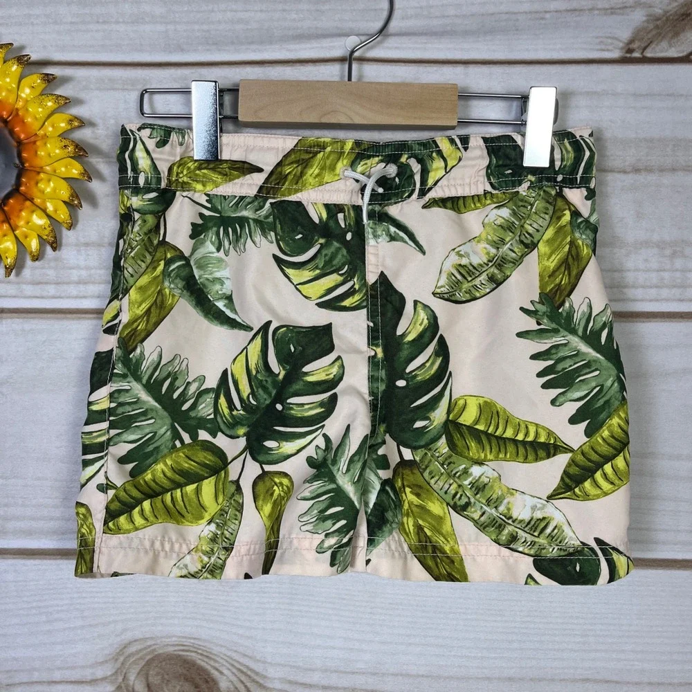 Janie and Jack Boy's Tropical Palm Leaf Swim Trunks 5 Green Bathing suit